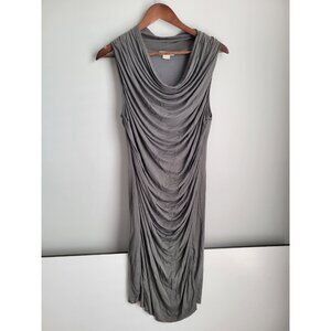 Helmut Lang Gathered Dress Size M Gray Stretch Draped Bodycon